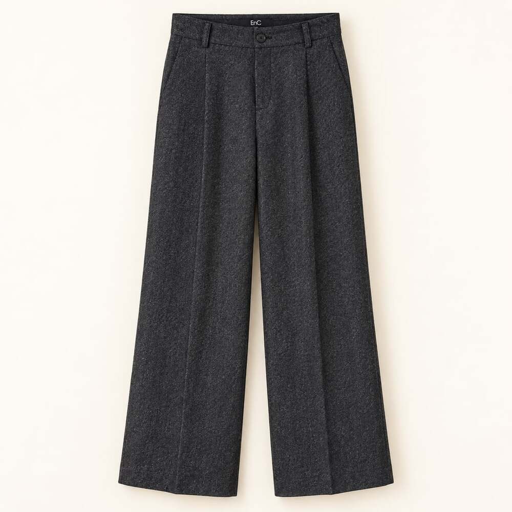 EnC Charcoal Wool Tailored Trousers High Rise Straight Leg Minimalist